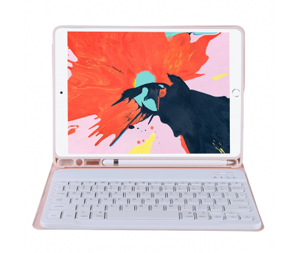 Husa Tableta TPU OEM Candy cu Tastatura Bluetooth si suport creion pentru Apple iPad Air (2019), Roz