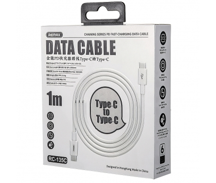 Cablu Date si Incarcare USB Type-C la USB Type-C Remax RC-135C, 5A, 1m, Alb