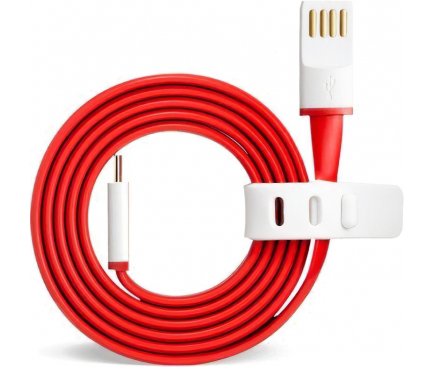 Cablu Date si Incarcare USB la MicroUSB OnePlus, 1 m, Rosu, Bulk 