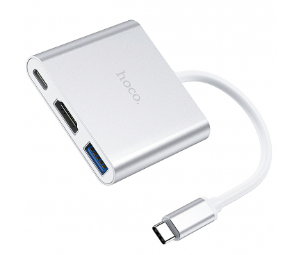 Hub USB Type-C Hoco Easy, HB14 (Type-C - 3 x USB3.0 + HDMI + PD67W), Alb, Blister