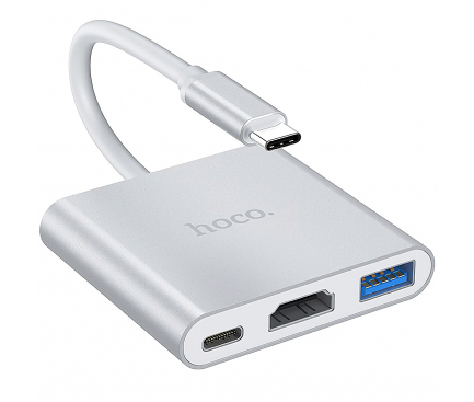 Hub USB Type-C Hoco Easy, HB14 (Type-C - 3 x USB3.0 + HDMI + PD67W), Alb, Blister