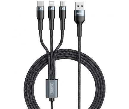 Cablu Incarcare USB - Lightning / USB Type-C / MicroUSB Remax Sury 2 Series, 3in1, 2A, RC-070th, 1.2 m, Negru