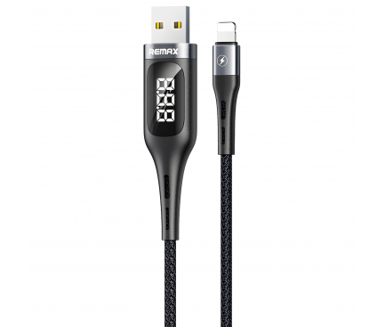 Cablu Incarcare USB la Lightning Remax Intelligent Digital Data Timer, 2,1A, RC-096i, 1.2 m, Negru, Blister 