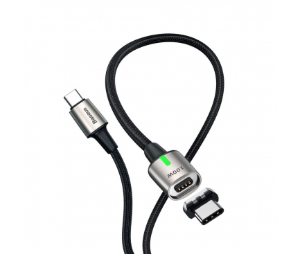 Cablu Incarcare USB Type-C la USB Type-C Baseus Zinc Magnetic 100W, 5A, 1.2 m, Negru, Blister CATXC-K01 