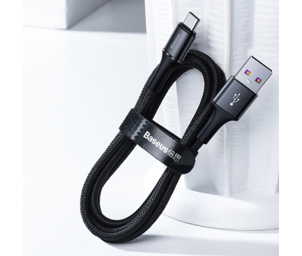 Cablu Date si Incarcare USB la USB Type-C Baseus Halo cu LED, 5A, 40W, 2 m, Negru, Blister CATGH-H01 