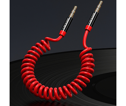 Cablu Audio 3.5 mm la 3.5 mm Usams Spring US-SJ256, TRS - TRS, Spiralat, 1.2 m, Rosu SJ256YP02