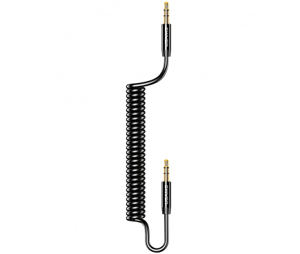 Cablu Audio 3.5 mm la 3.5 mm Usams Spring US-SJ256, TRS - TRS, Spiralat, 1.2 m, Negru SJ256YP01