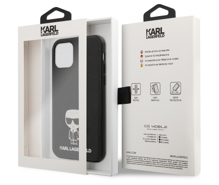Husa TPU Karl Lagerfeld Saffiano Iconik pentru Apple iPhone 11 Pro, Neagra, Blister KLHCN58IKFBMBK 