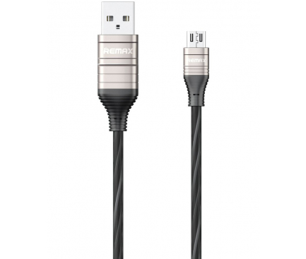 Cablu Date si Incarcare USB la MicroUSB Remax Luminous Disco RC-130m, 1 m, Negru