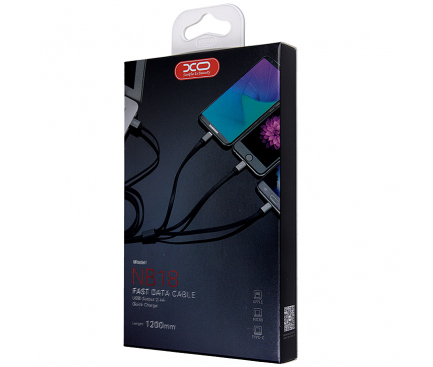 Cablu Incarcare USB - Lightning / USB Type-C / MicroUSB XO Design NB18, 3in1, 2.4A, 1.2 m, Negru