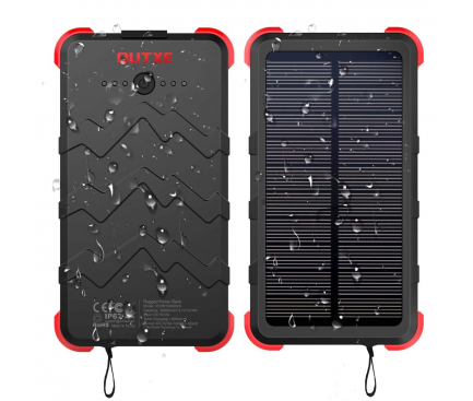 Baterie Externa Powerbank OUTXE Savage Rugged, 10000 mA, Standard Charge (5V), Panou FotoVoltaic, Neagra Rosie