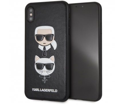 Husa Piele - Plastic Karl Lagerfeld pentru Apple iPhone XS Max, Karl and Choupette, Neagra, Blister KLHCI65KICKC 