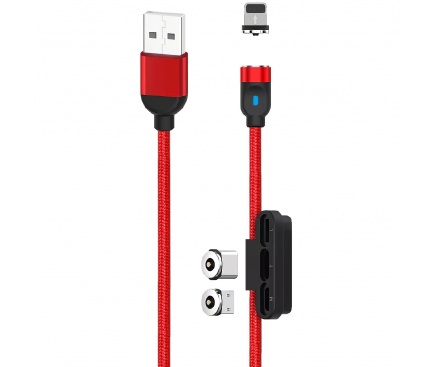 Cablu Incarcare USB - Lightning / USB Type-C / MicroUSB XO Design NB128 Magnetic 3in1, 2.4A, 1 m, Rosu