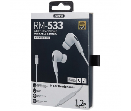 Handsfree Casti In-Ear Remax AirPlus Pro, RM-533, Cu microfon, USB Type-C, Alb