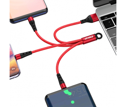 Cablu Incarcare USB - Lightning / USB Type-C / MicroUSB Enkay ENK-CB400, 0.14 m, Rosu