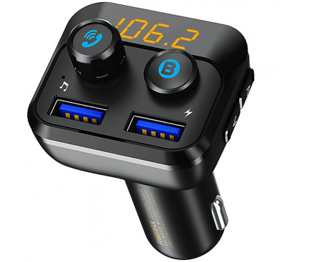Modulator FM Bluetooth Remax RCC105, Mp3 Player, Buton de apel, Negru
