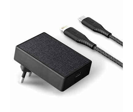Incarcator Retea cu cablu Lightning UNIQ Votre Slim Kit, 1 X USB Tip-C, 18W, Power Delivery, Negru