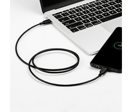 Cablu Date si Incarcare USB Type-C la USB Type-C Pitaka Premium, 3A, 1 m, Fibra Aramida, Negru CTC1001