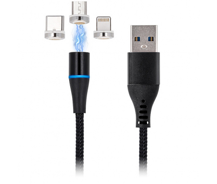 Cablu Incarcare USB - Lightning / USB Type-C / MicroUSB MaXlife MXUC-02, 2A, 1 m, Negru