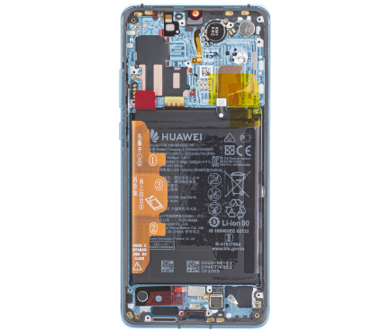 Display - Touchscreen Huawei P30 Pro, Cu Rama, Acumulator Si Piese, Albastru (Aurora Blue), Service Pack 02352PGE