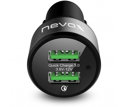 Incarcator auto USB Nevox CC-1830, 2 X USB, 36W, Quick Charge, Negru Gri