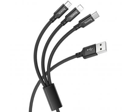 Cablu Date si Incarcare USB-A - Lightning / microUSB / USB-C HOCO X14 Times, 18W, 1m, Negru