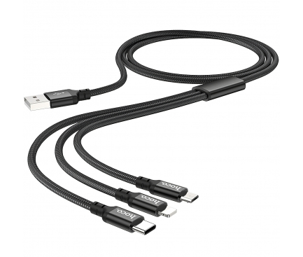 Cablu Date si Incarcare USB-A - Lightning / microUSB / USB-C HOCO X14 Times, 18W, 1m, Negru