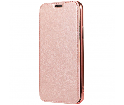 Husa Piele Forcell Electro cu spatele transparent pentru Samsung Galaxy A20e, Roz Aurie, Bulk 