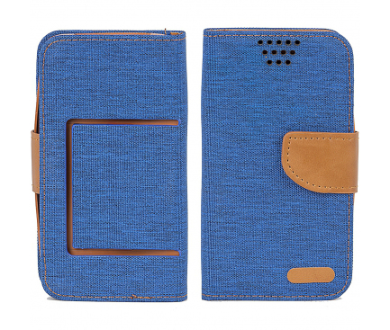 Husa Textil OEM Canvas, pentru Telefon 5 inci, Dimensiuni interioare 145 x 80mm, Bleumarin