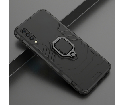 Husa Plastic - TPU OEM Ring Tough Armor Kickstand pentru Samsung Galaxy A50 A505, Neagra, Bulk 