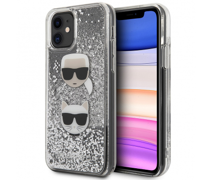 Husa TPU Karl Lagerfeld Glitter Karl & Choupette pentru Apple iPhone 11, Argintie, Blister KLHCN61KCGLSL 