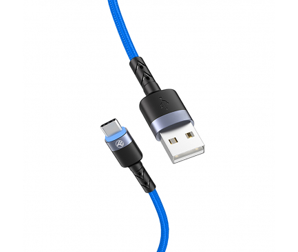 Cablu Date si Incarcare USB la USB Type-C Tellur LED, 3A, 1.2 m, Albastru TLL155344
