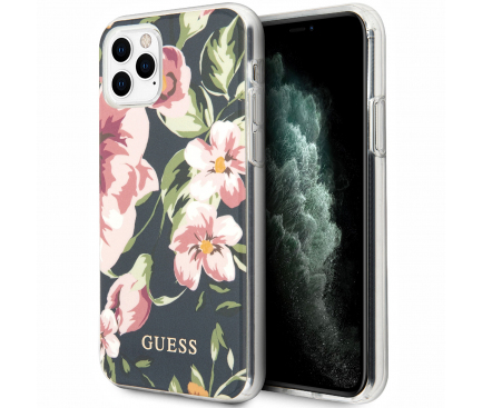 Husa Plastic - TPU Guess Flower Shiny N.3 pentru Apple iPhone 11 Pro, Bleumarin GUHCN58IMLFL03