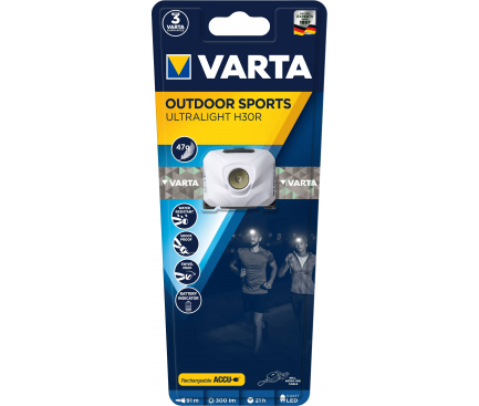 Lanterna Varta H30R, Frontala Outdoor Sports Ultralight H30R, 300 lm, Gri