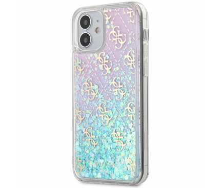 Husa Plastic - TPU Guess 4G Liquid Glitter Iridescent pentru Apple iPhone 12 mini, Multicolor GUHCP12SLG4GGBLPI