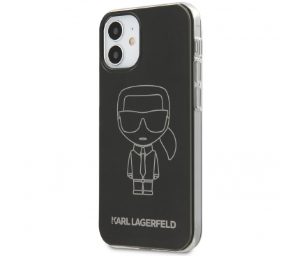 Husa TPU Karl Lagerfeld pentru Apple iPhone 12 / Apple iPhone 12 Pro, Metallic Iconic Outline, Neagra KLHCP12MPCUMIKBK
