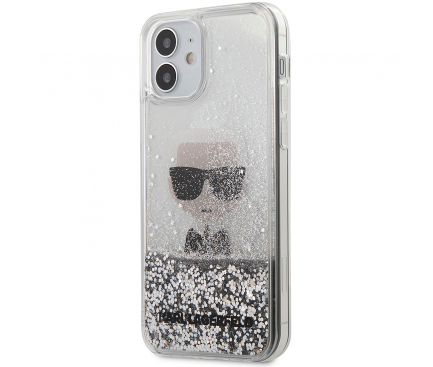 Husa TPU Karl Lagerfeld pentru Apple iPhone 12 mini, Liquid Glitter Iconic, Argintie KLHCP12SGLIKSL