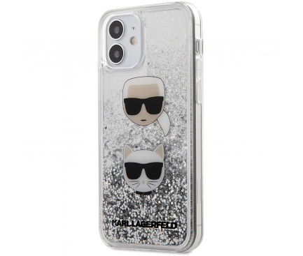Husa TPU Karl Lagerfeld pentru Apple iPhone 12 Pro Max, Liquid Glitter 2 Heads, Argintie KLHCP12LKCGLSL