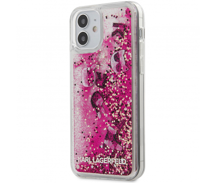 Husa TPU Karl Lagerfeld Liquid Glitter Charms pentru Apple iPhone 12 / Apple iPhone 12 Pro, Roz KLHCP12MROPI