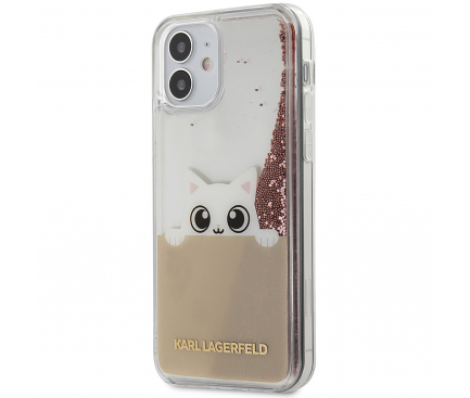 Husa TPU Karl Lagerfeld Liquid Glitter Peek a Boo pentru Apple iPhone 12 / Apple iPhone 12 Pro, Roz KLHCP12MPABGNU
