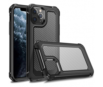 Husa Plastic - TPU OEM Carbon Tough Armor pentru Apple iPhone 11, Neagra Transparenta