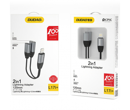 Adaptor Audio Lightning - Lightning / 3.5mm Dudao L17i+, Gri