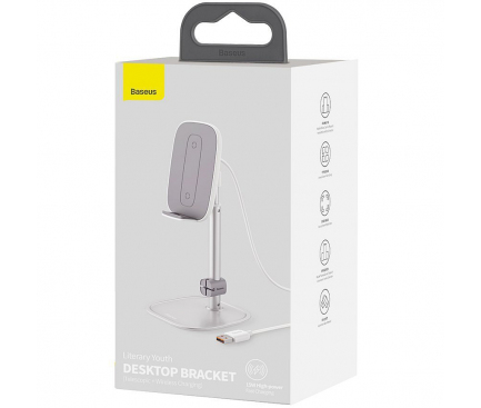 Incarcator retea Wireless Baseus Desktop Bracket, Quick Charge, 15W, Argintiu SUWY-D0S