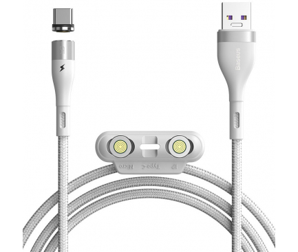 Cablu Incarcare USB - Lightning / USB Type-C / MicroUSB Baseus Zinc 3in1, 1 m, 5A, Alb CA1T3-B02