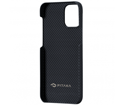 Husa Fibra Aramida Pitaka Air pentru Apple iPhone 12, Tesatura diagonala (Twill), Neagra Gri KI1201MA