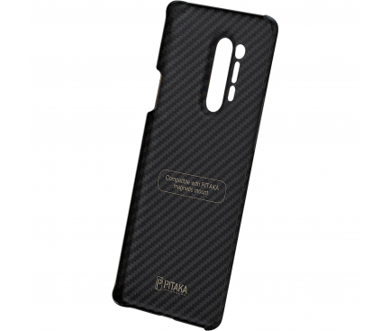 Husa Fibra Aramida Pitaka MagEz pentru OnePlus 8 Pro, Car Case Magnet, Tesatura diagonala (Twill), Neagra Gri KP8001P
