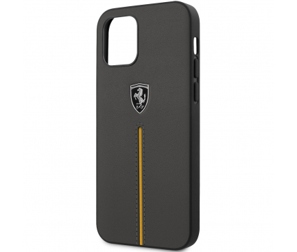 Husa Piele Ferrari Off Track Leather pentru Apple iPhone 12 / Apple iPhone 12 Pro, Neagra Gri FEOMSHCP12MDG