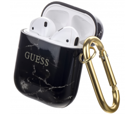 Husa Protectie Casti Guess Marble pentru Apple AirPods Gen 1 / Apple AirPods Gen 2, Neagra GUACA2TPUMABK