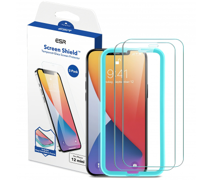 Folie Protectie Ecran ESR Shield pentru Apple iPhone 12 mini, Sticla securizata, set 2 bucati