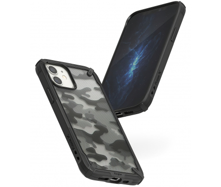 Husa Plastic - TPU Ringke Fusion X Design Camo pentru Apple iPhone 12 / Apple iPhone 12 Pro, Neagra XDAP0016